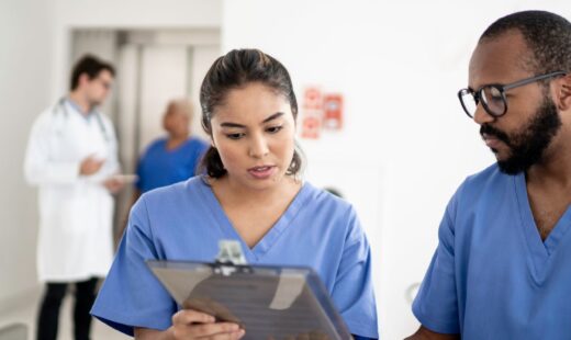 Quality assurance nurse checking patient chart