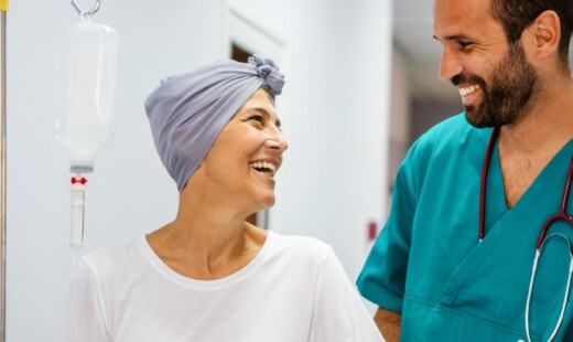 Nurse with cancer patient in the Oncology Radiation department