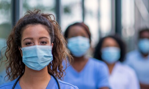 Group doctor and nurses outside